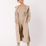 Lange Sweatjacke mit Reissverschluss und Kapuze Beige