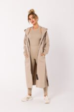 Lange Sweatjacke mit Reissverschluss und Kapuze Beige