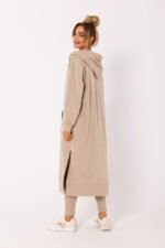 Lange Sweatjacke mit Reissverschluss und Kapuze Beige – Bild 2