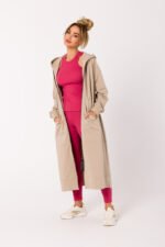 Lange Sweatjacke mit Reissverschluss und Kapuze Beige – Bild 3