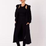 Schwarze lange Sweatjacke mit Reissverschluss und Kapuze