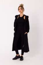 Schwarze lange Sweatjacke mit Reissverschluss und Kapuze