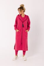 Rote lange Sweatjacke mit Reissverschluss und Kapuze – Bild 2