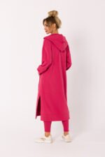 Rote lange Sweatjacke mit Reissverschluss und Kapuze – Bild 3