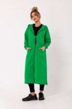 Grüne lange Sweatjacke mit Reissverschluss und Kapuze – Bild 2