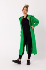 Grüne lange Sweatjacke mit Reissverschluss und Kapuze