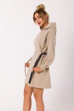 Tailliertes Sweatshirt Tunikakleid Beige – Bild 2