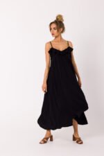 Schwarzes Hängerkleid mit Spaghetti Trägern – Bild 2