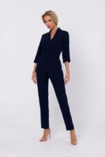 Dunkelblauer Overall mit Schalkragen – Bild 3