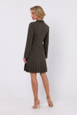 Langarm Kleid mit plissiertem Saum in Khaki – Bild 2