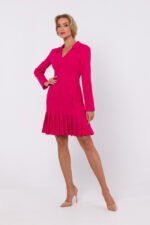 Pinkes Langarm Kleid mit plissiertem Saum – Bild 2