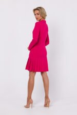 Pinkes Langarm Kleid mit plissiertem Saum – Bild 3