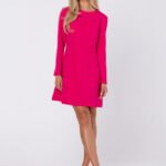 Pinkes Langarm Minikleid mit Zierknöpfen