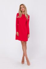 Rotes Langarm Minikleid mit Zierknöpfen – Bild 2