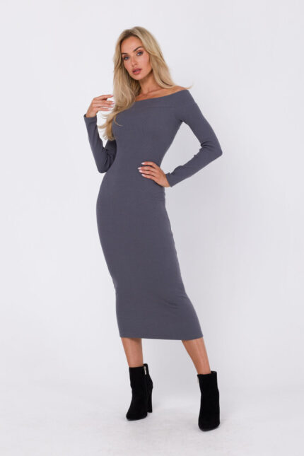 Hautnahes Midi Strickkleid Bodycon in Anthrazit
