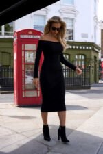 Schwarzes hautnahes Midi Strickkleid Bodycon – Bild 2