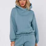 Blaues Sweatshirt mit Kapuze und Ziernaht