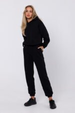 Schwarzes Sweatshirt mit Kapuze und Ziernaht – Bild 3