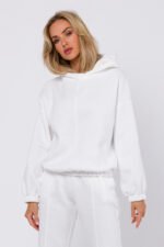 Weisses Sweatshirt mit Kapuze und Ziernaht – Bild 3