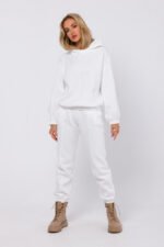 Weisses Sweatshirt mit Kapuze und Ziernaht – Bild 2