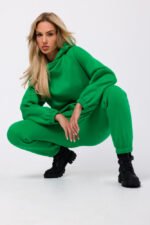 Grünes Sweatshirt mit Kapuze und Ziernaht