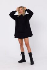 Schwarzes Sweatshirtkleid mit Kapuze – Bild 3