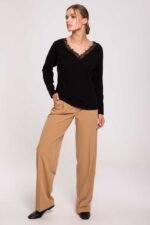 Schwarzer Baumwoll Pullover mit Spitze Gr. S/M – Bild 3