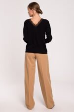 Schwarzer Baumwoll Pullover mit Spitze Gr. S/M – Bild 4
