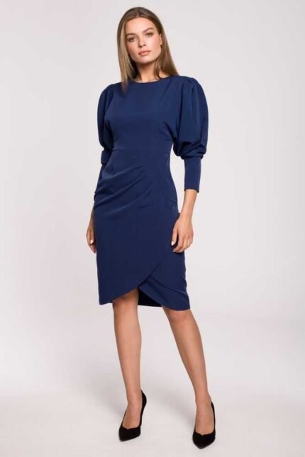 Blaues elegantes Kleid mit Puffärmel Gr. M