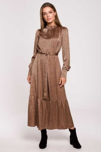 Gemustertes langes Kleid mit Stehkragen