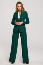 Hoch geschnittene grüne Stoffhose mit weitem Bein Gr. S – Bild 3