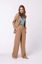 Bequeme Stoffhose mit weiten Beinen Beige – Bild 3