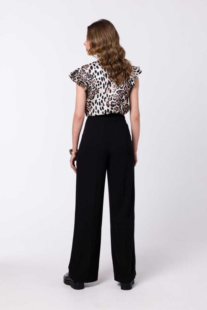 Schwarze bequeme Stoffhose mit weiten Beinen – Bild 2