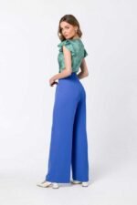 Blaue bequeme Stoffhose mit weiten Beinen – Bild 2