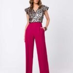 Bequeme Stoffhose mit weiten Beinen in Rottönen