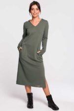 Midikleid mit Kapuze in Khaki