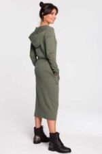 Midikleid mit Kapuze in Khaki