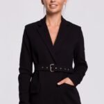 Schwarzer gefütterter Blazer mit Gürtel Größe S