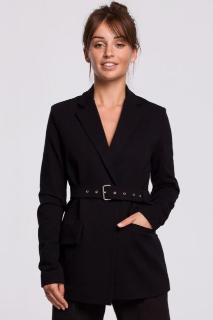 Schwarzer gefütterter Blazer mit Gürtel Größe S