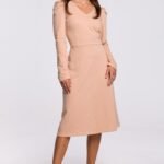 Langarm Kleid mit Puffärmel Beige Größe S