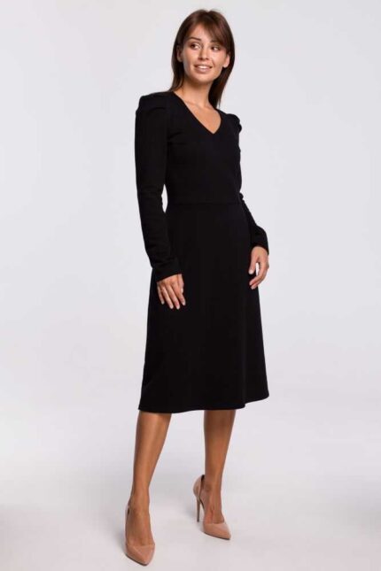Schwarzes Langarm Kleid mit Puffärmel
