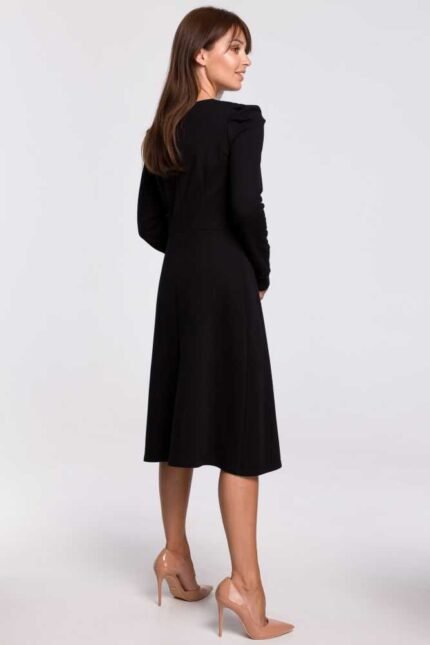 Schwarzes Langarm Kleid mit Puffärmel
