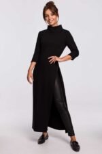 Schwarzes langes Sweatshirtkleid mit Rollkragen