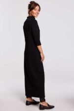 Schwarzes langes Sweatshirtkleid mit Rollkragen