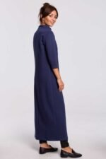 Blaues langes Sweatshirtkleid mit Rollkragen