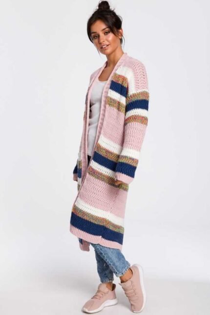 Lange Grobstrickjacke in Bunt