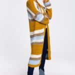 Bunte Grobstrickjacke in Longform