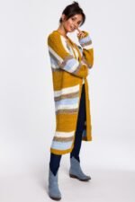 Bunte Grobstrickjacke in Longform