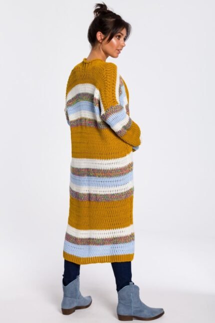 Bunte Grobstrickjacke in Longform