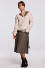 Grobstrickpullover mit V-Ausschnitt Beige – Bild 3